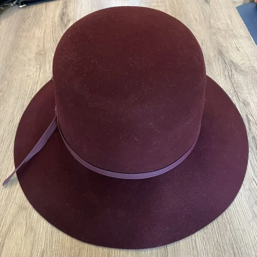 Vintage Banana Republic Safari Co 100% Wool Wide Brim Hat Burgundy Size L USA